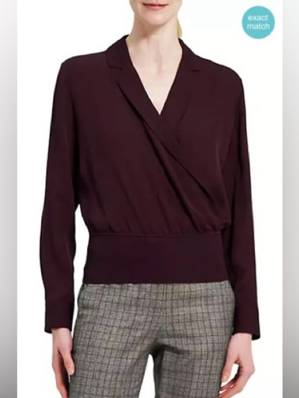 Theory Deep Plum Wrap-Front Blouse